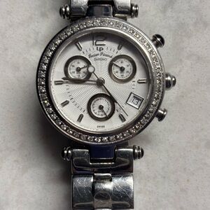 Lucien Piccard Silver Chronograph Watch with Bezel inlaid crystals